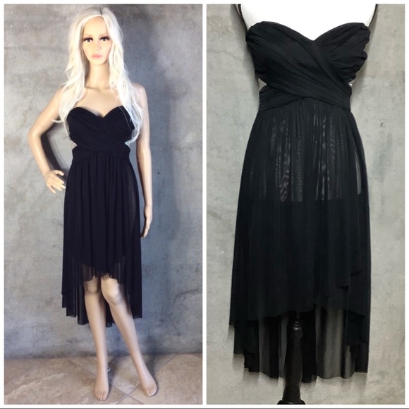 🌺 STRAPLESS DRESS HILO SHEER BLING PADDED MIDI HEART TOP HIGH LOW PETITE SMALL - Picture 16 of 16